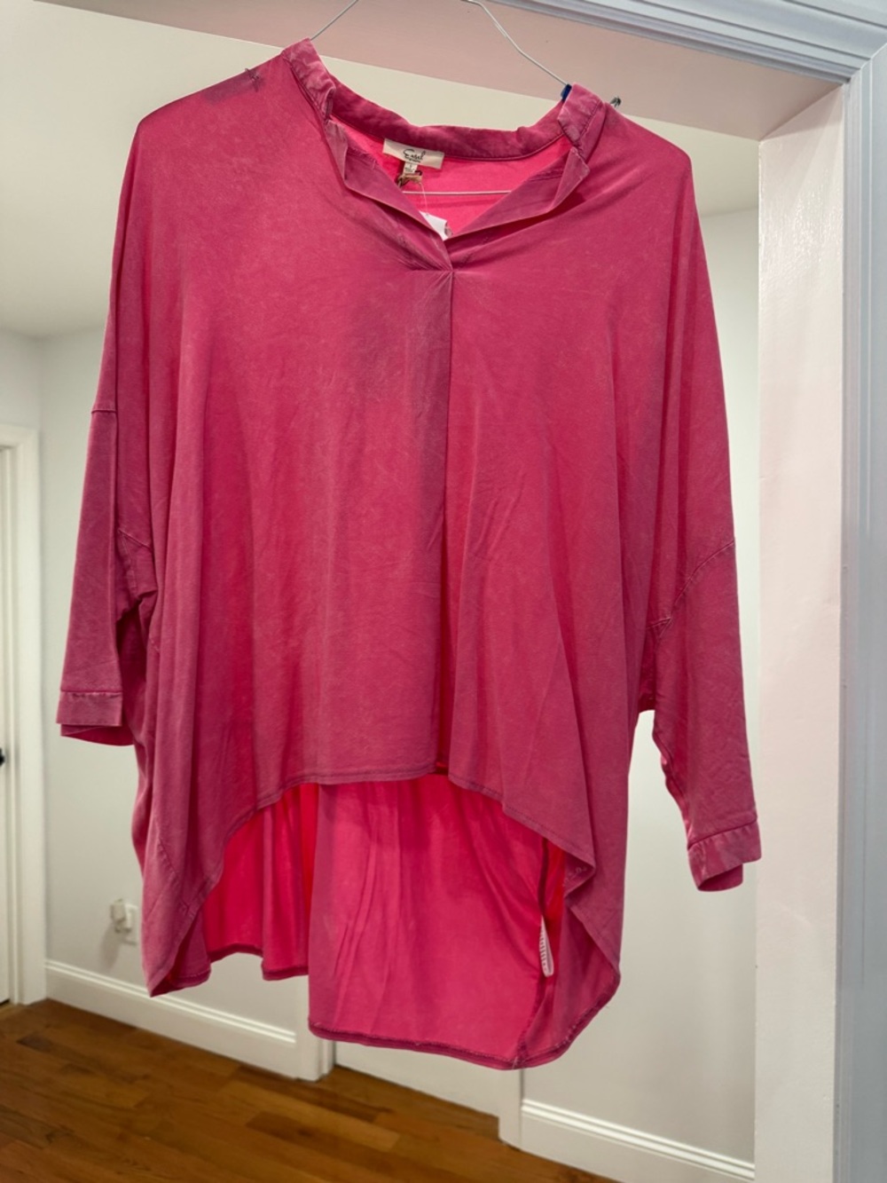 easel Oversized V-Neck High-Low Tunic - Rose Pink